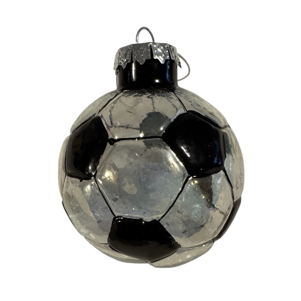 Opalescent Plastic Sparkle Filled Soccer Ball Christmas Ornament 3”